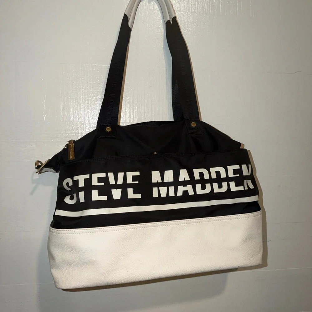 Steve Madden Black and White Canvas Shoulder Bag